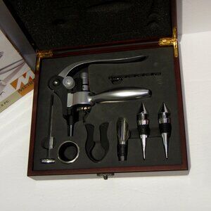 9-piece Wine Opener Corkscrew gift set in wooden box. NEW!